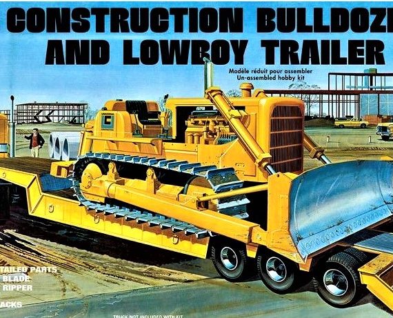 Construction Bulldozer and Lowboy Trailer