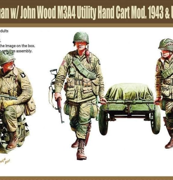 WWII US Paratroops with M53 Gushman Parascooter & John Wood M3A4 Utility hand Cart Mod. 1943 Set 1