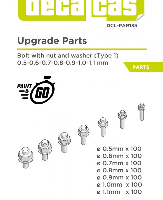 Bolt with nut and washer (Type 1) 0.5 - 0.6 - 0.7 - 0.8 - 0.9 - 1.0 - 1.1mm